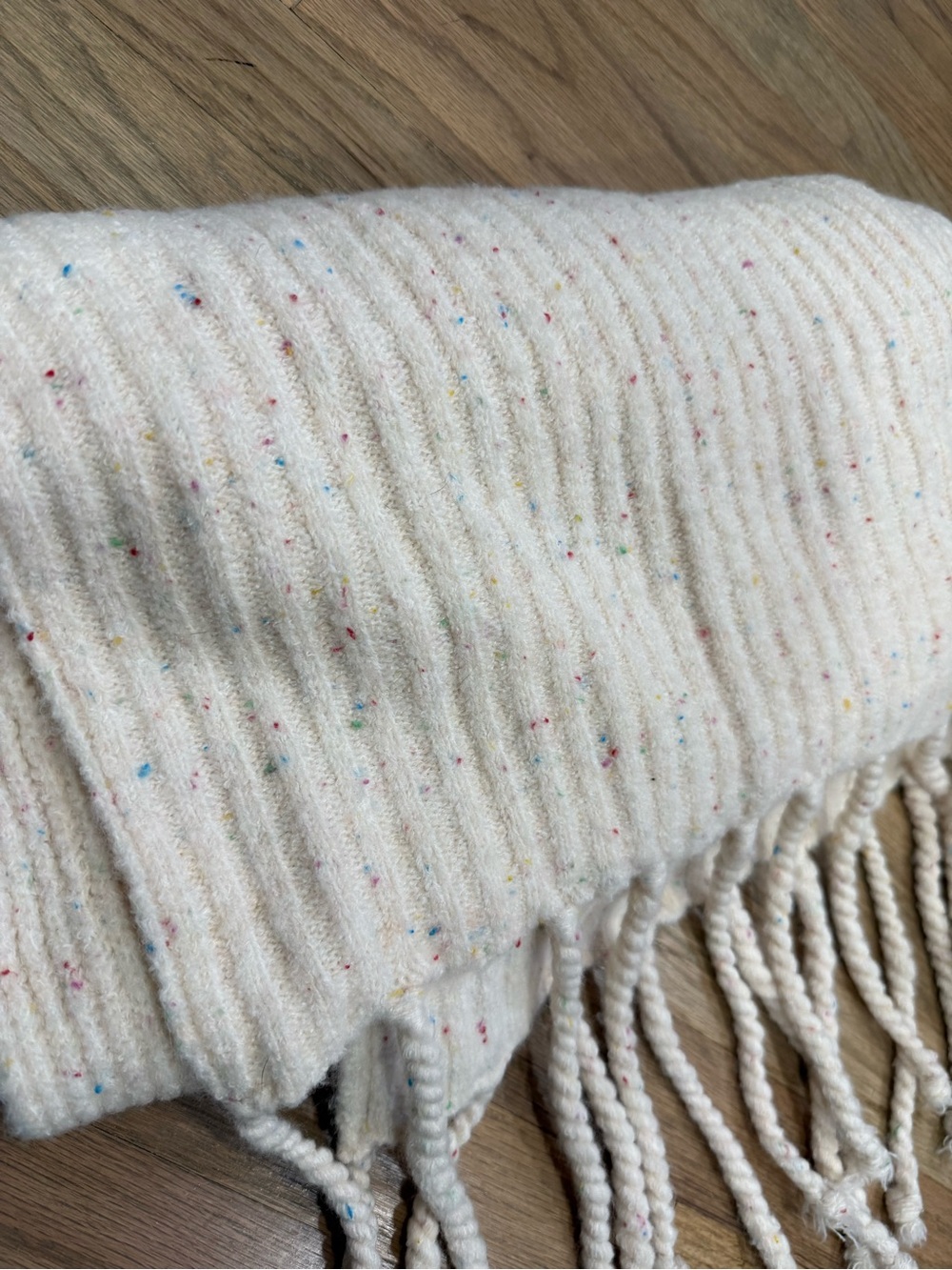Free People Cream Speckled Fringe Throw Blanket
